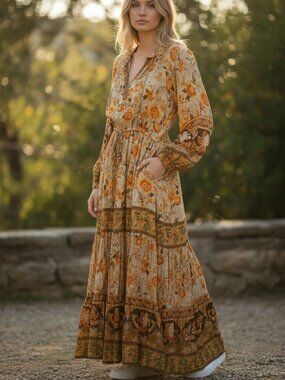 Spell & The Gypsy Collective Seashell Gown in Sand Maxi Dress Size XS